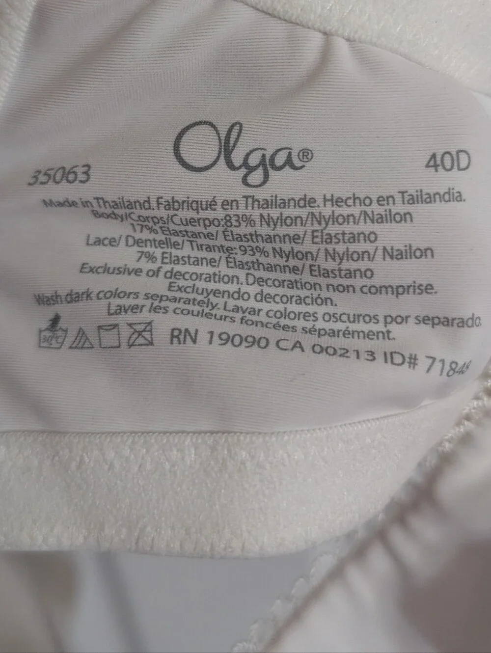 Olga Womens Bra White Luxury Life Underwire Size 40D
